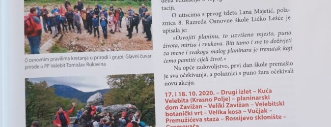 Projekt “Otkrij planinu!” u knjizi Planinarstvo u Otočcu