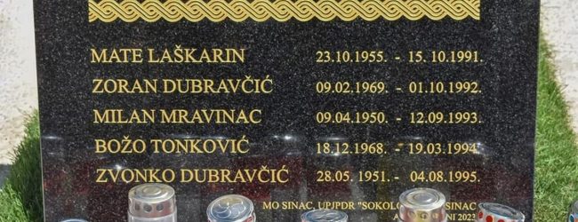 U Sincu otkriven spomenik poginulim hrvatskim braniteljima
